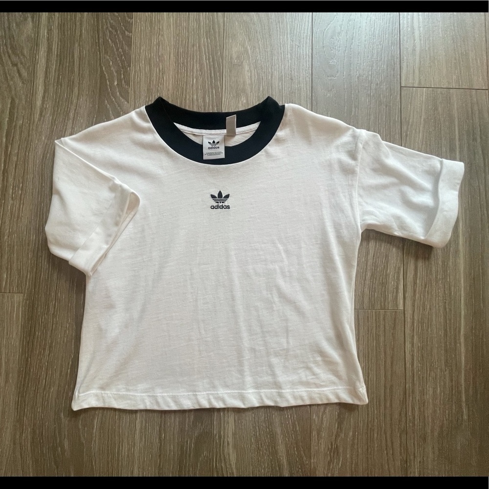Adidas white cropped t shirt